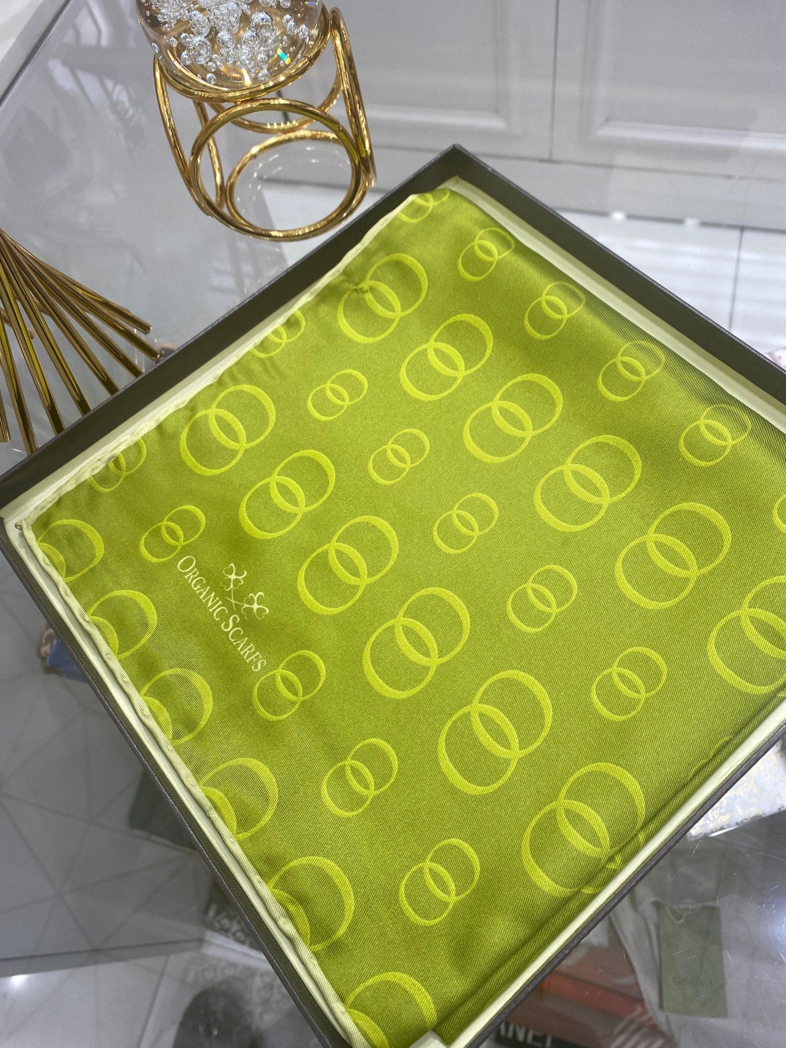 Halka Desen Twill İpek Eşarp - Yağ Yeşili - Organic ScarfsOrganic Scarfs