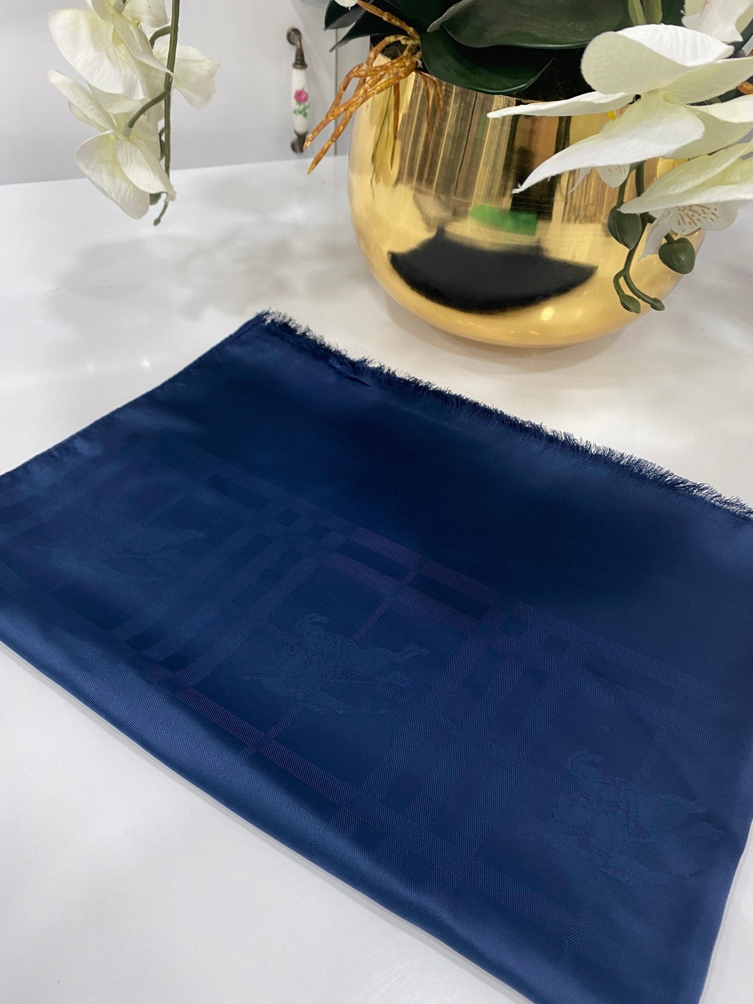 Hermes Desenli İpeksi Jakar Şal - Lacivert - Organic ScarfsOrganic Scarfs