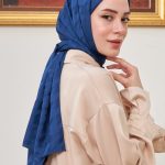 Kazayağı Desen İtalyan ipeksi Jakar Şal - Gece Mavisi