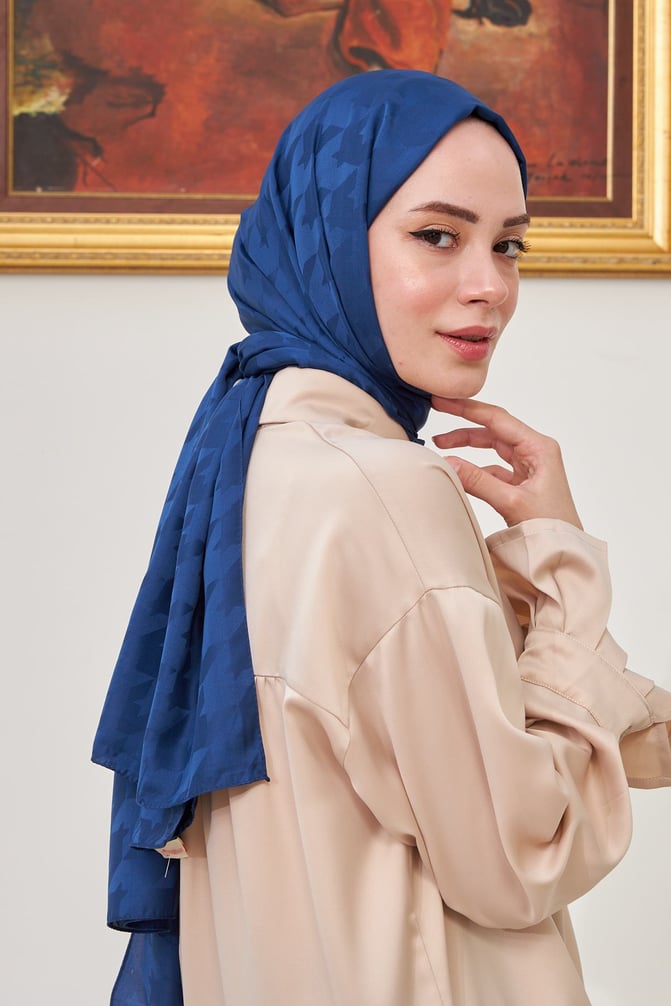 Kazayağı Desen İtalyan ipeksi Jakar Şal - Gece Mavisi