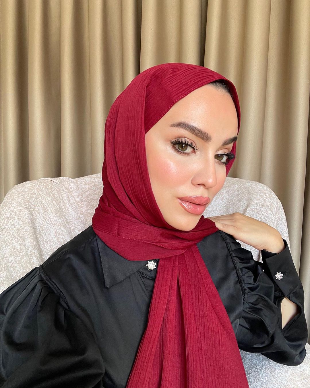 İthal Medine İpeği Krinkıl Şal - Kırmızı - Organic ScarfsOrganic Scarfs