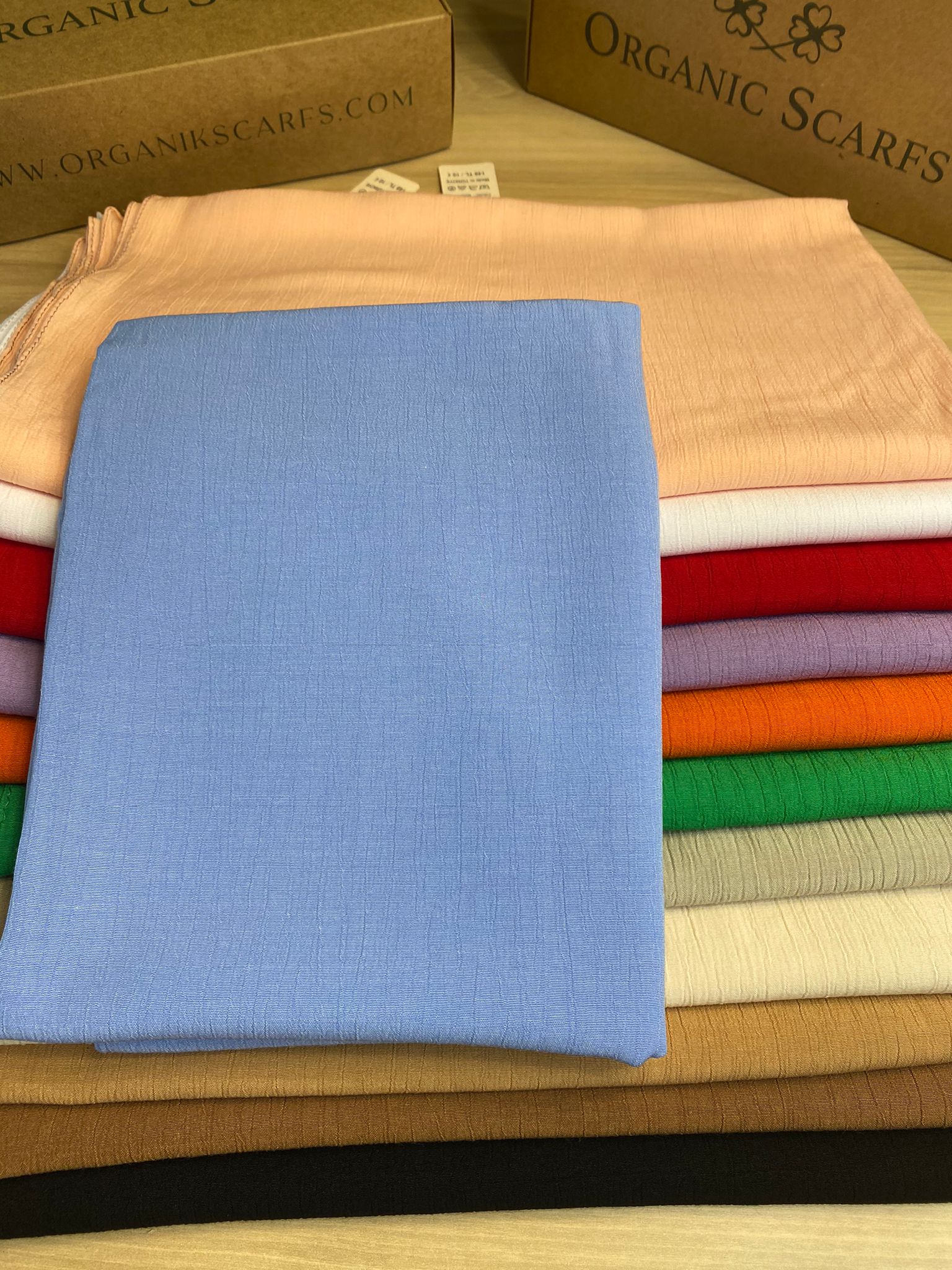İthal Pamuk Soft Krinkıl Şal - Mavi - Organic ScarfsOrganic Scarfs