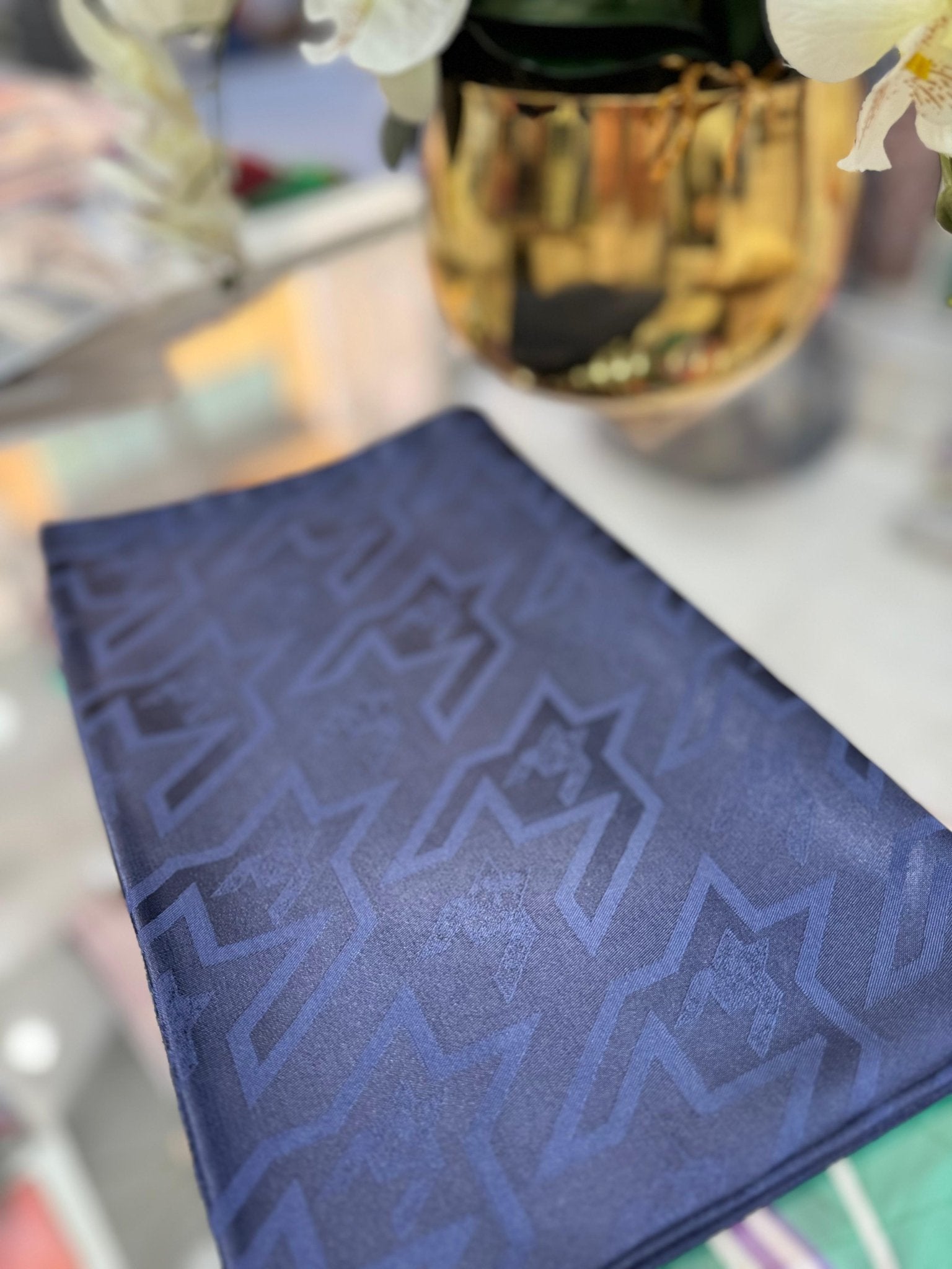 Kazayağı Big Desen Jakar Şal - Lacivert - Organic ScarfsOrganic Scarfs