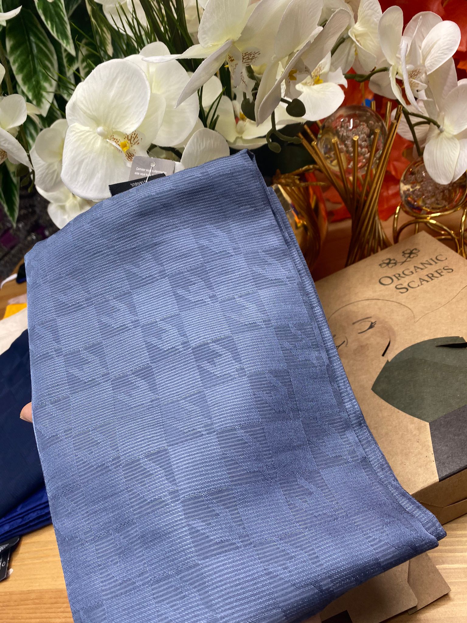 Kazayağı Damalı Desen Pamuk İpek Jakar Şal - Antrasit - Organic ScarfsOrganic Scarfs