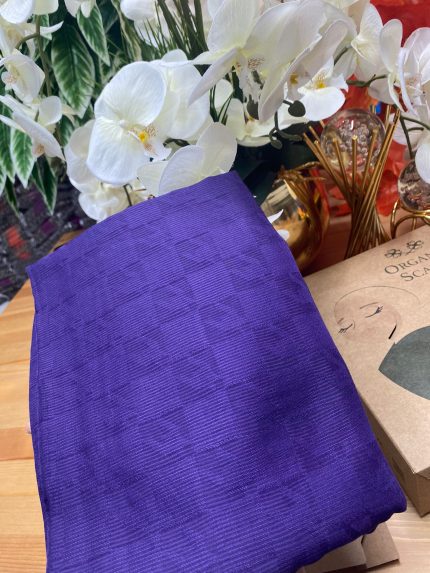 Kazayağı Damalı Desen Pamuk İpek Jakar Şal - Morcivert - Organic ScarfsOrganic Scarfs