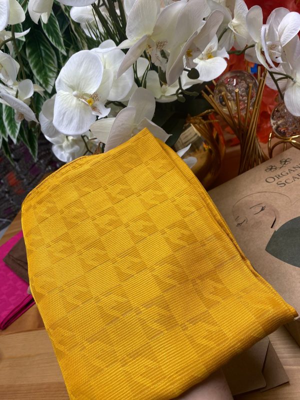 Kazayağı Damalı Desen Pamuk İpek Jakar Şal - Safran - Organic ScarfsOrganic Scarfs