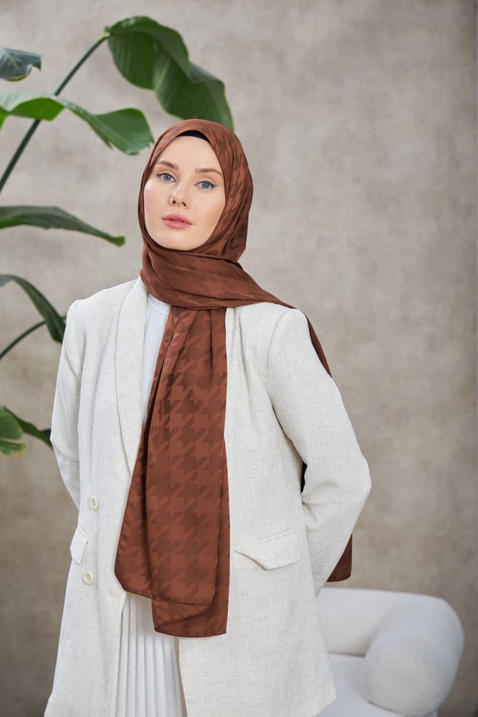 Kazayağı Desen Jakar Şal - Çikolata - Organic ScarfsOrganic Scarfs