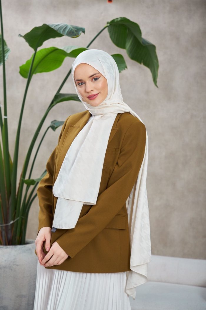 Kazayağı Desen Jakar Şal - Ekru - Organic ScarfsOrganic Scarfs