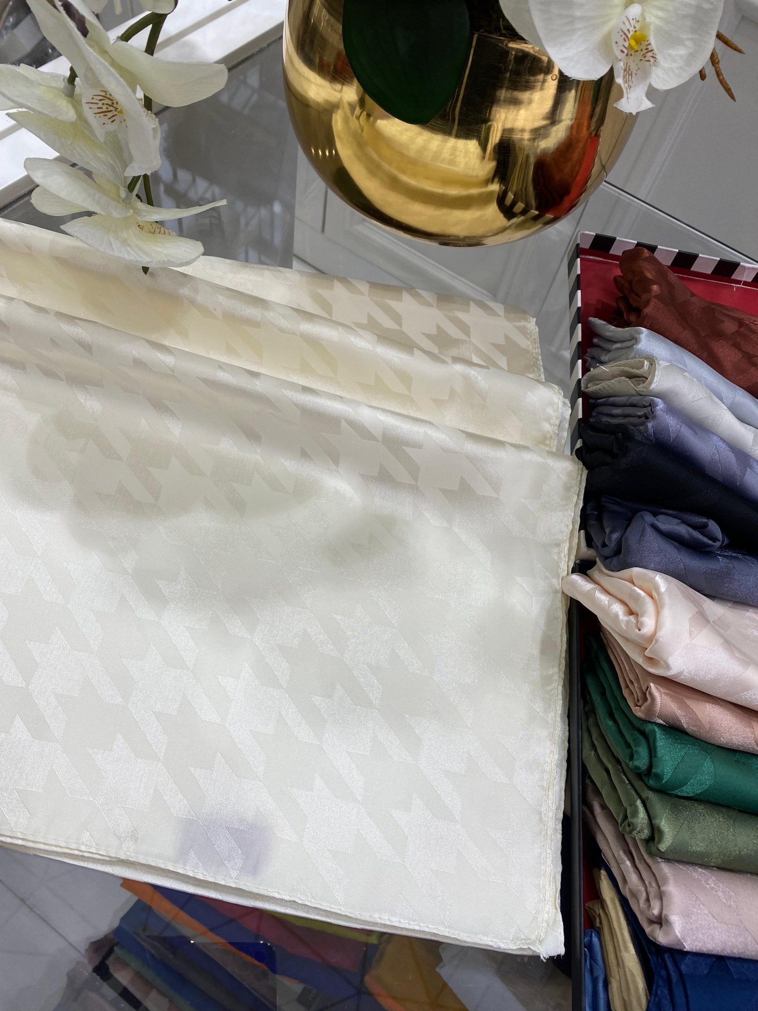 Kazayağı Desen Jakar Şal - Vanilya - Organic ScarfsOrganic Scarfs