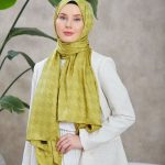 Kazayağı Desen Jakar Şal - Yağ Yeşili