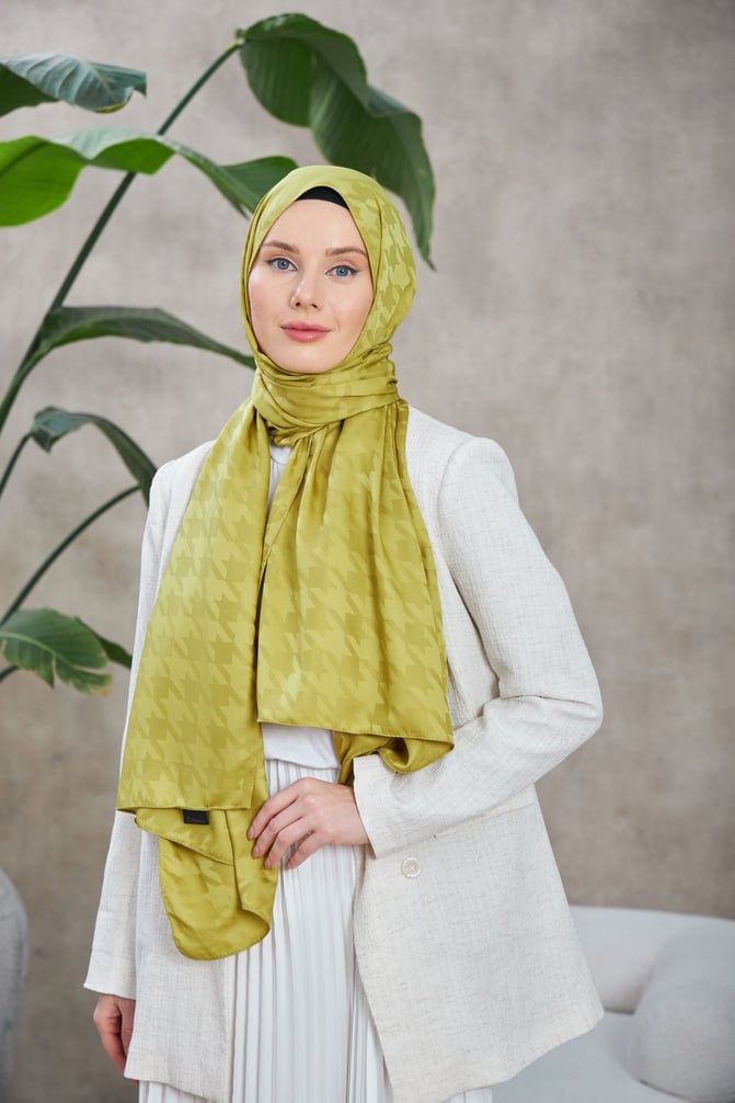 Kazayağı Desen Jakar Şal - Yağ Yeşili - Organic ScarfsOrganic Scarfs