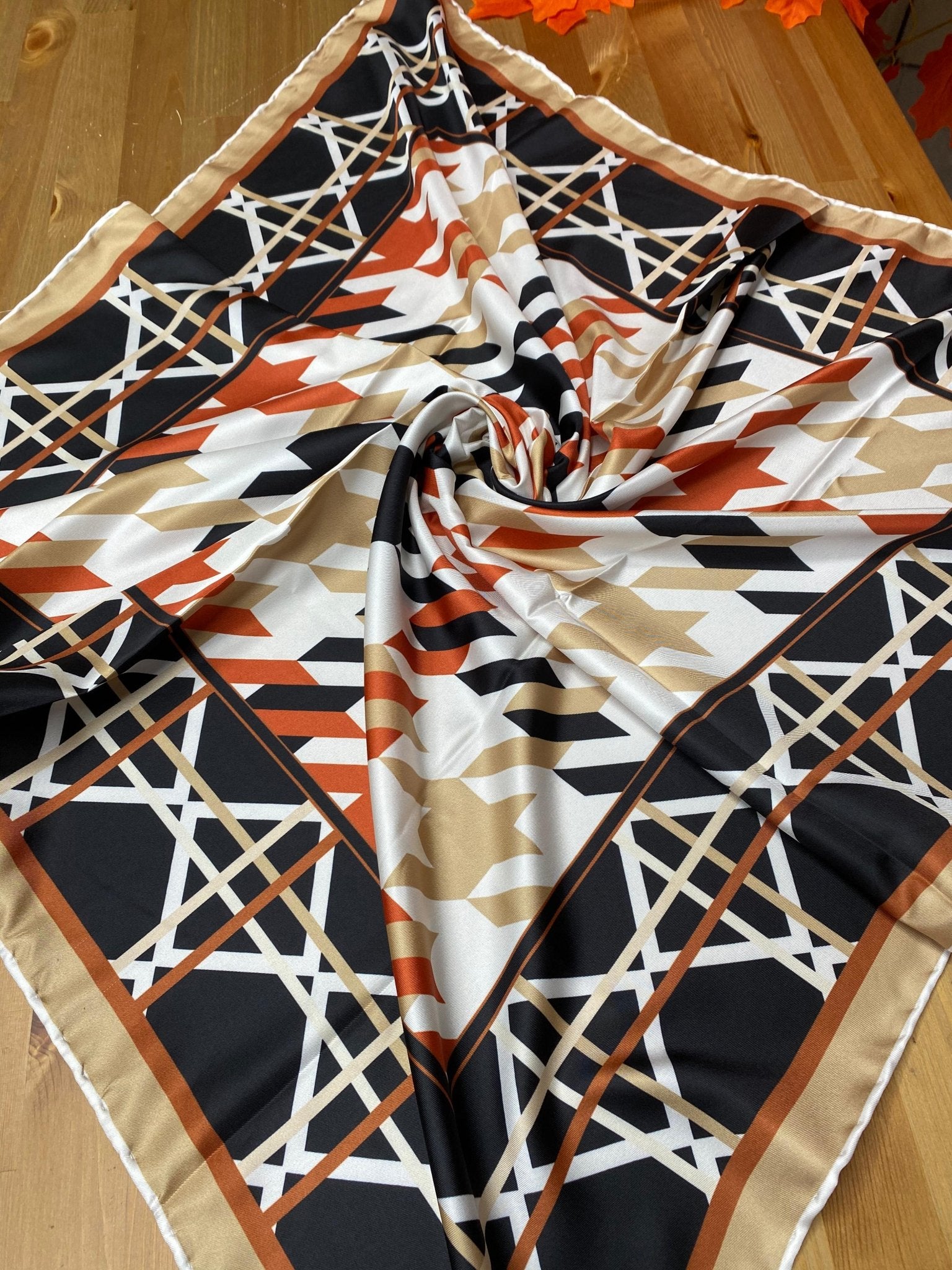 Kazayağı Desen Twill Eşarp - Kiremit - Organic ScarfsOrganic Scarfs