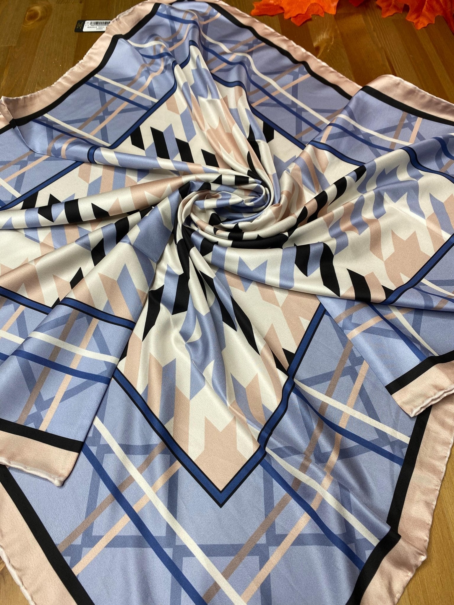 Kazayağı Desen Twill Eşarp - Mavi - Organic ScarfsOrganic Scarfs