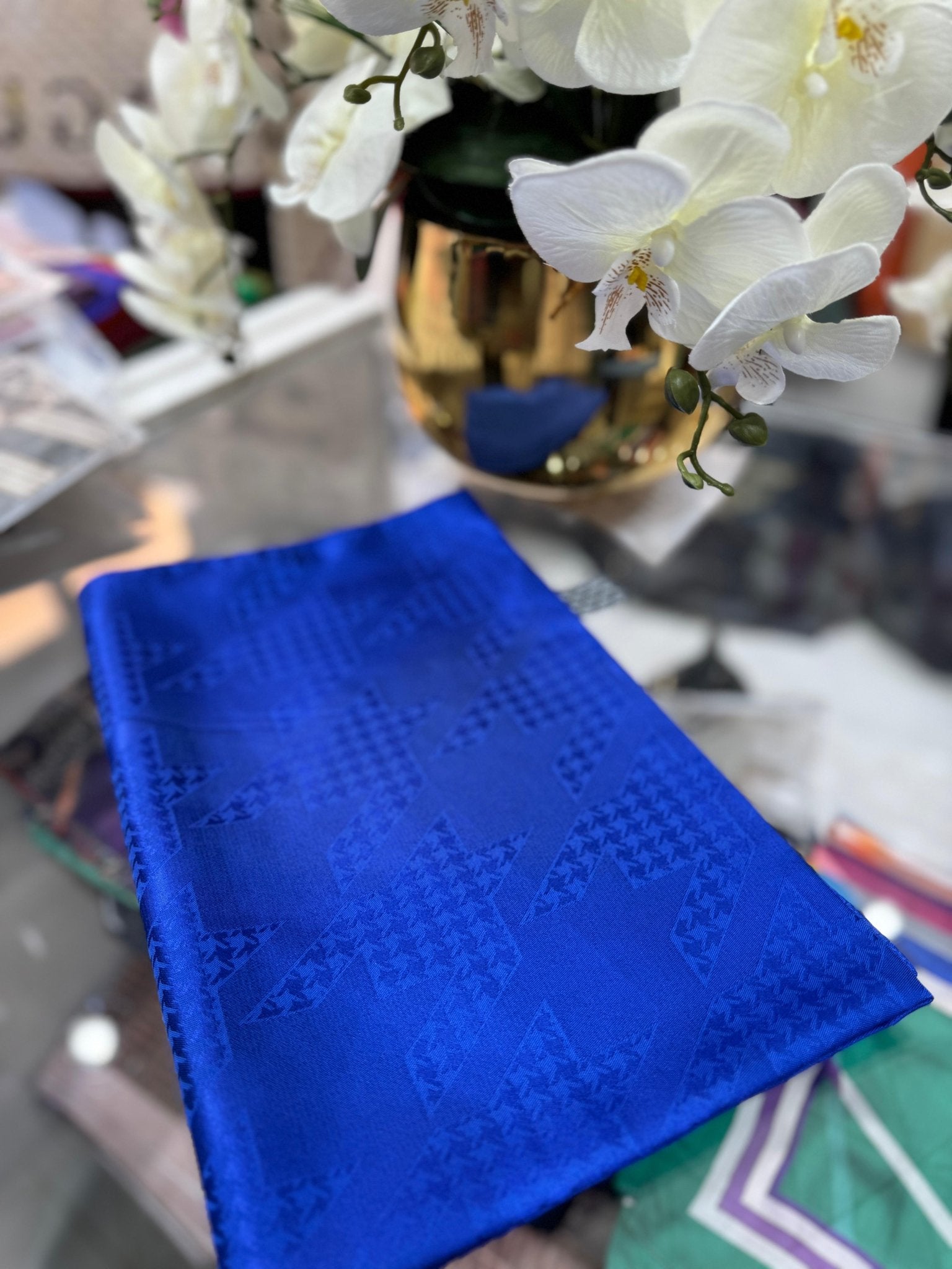 Kazayağı Minimal Desen Jakar Şal - Saks - Organic ScarfsOrganic Scarfs