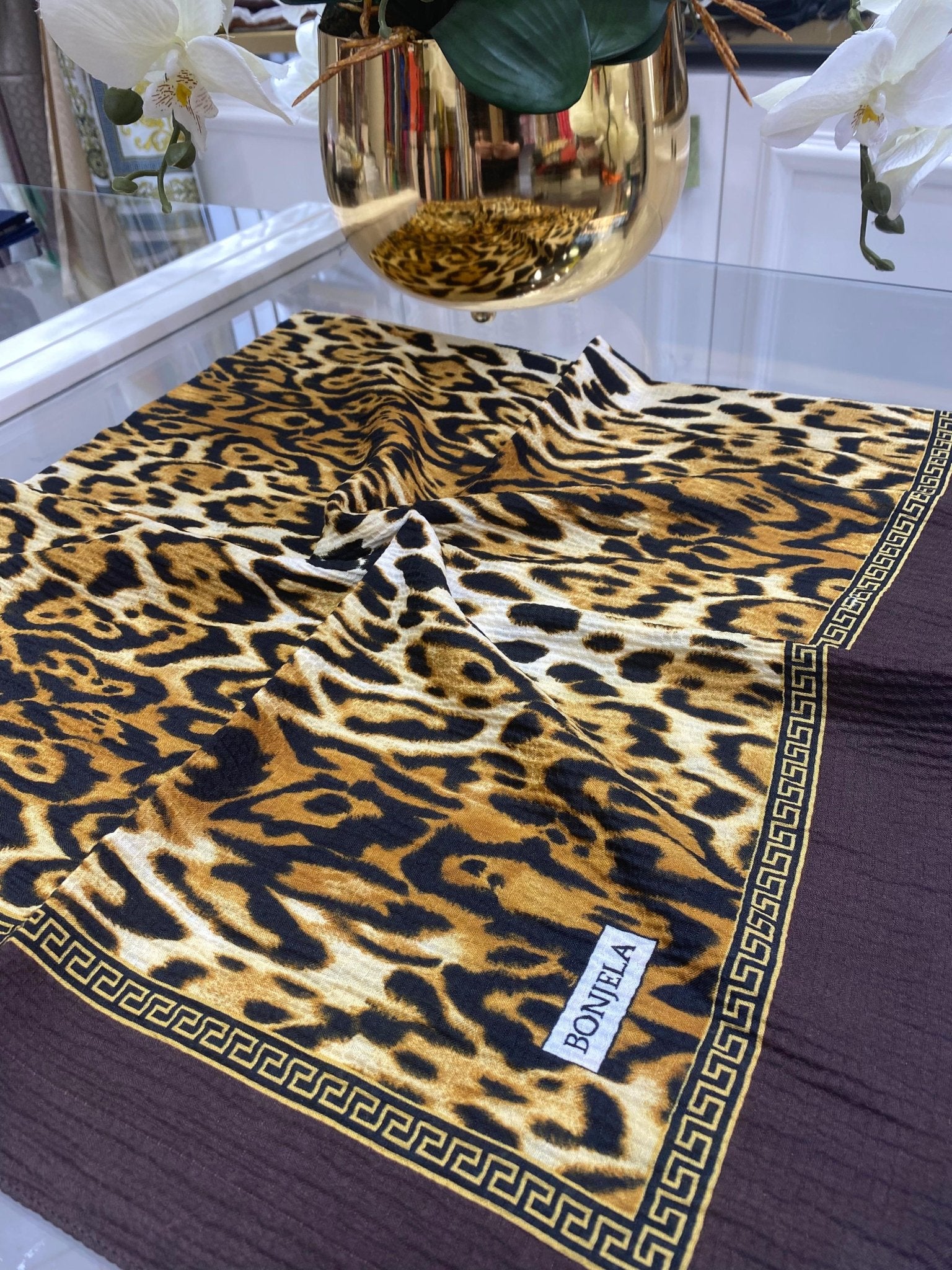 Leopar Desen Mio Caz Eşarp - Kahverengi - Organic ScarfsOrganic Scarfs