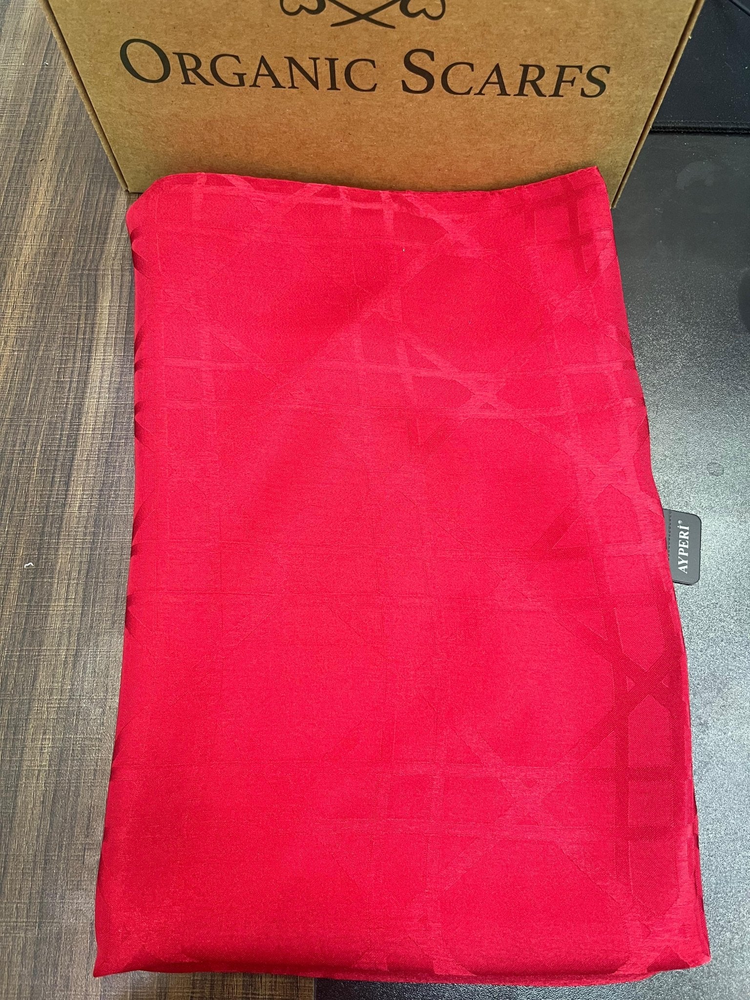 LİNE Desen İtalyan ipeksi Jakar Şal - Kırmızı - Organic ScarfsOrganic Scarfs