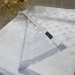 Lv Desenli İpek Kaşmir Çift Taraflı Şal - Gümüş/ Gri