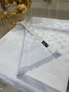 Lv Desenli İpek Kaşmir Çift Taraflı Şal - Gümüş/ Gri