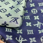 Lv Desenli İpek Kaşmir Çift Taraflı Şal - Haki- Lacivert