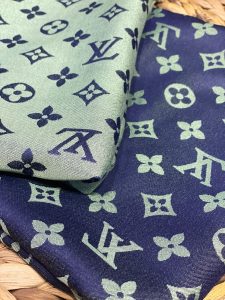 Lv Desenli İpek Kaşmir Çift Taraflı Şal - Haki- Lacivert