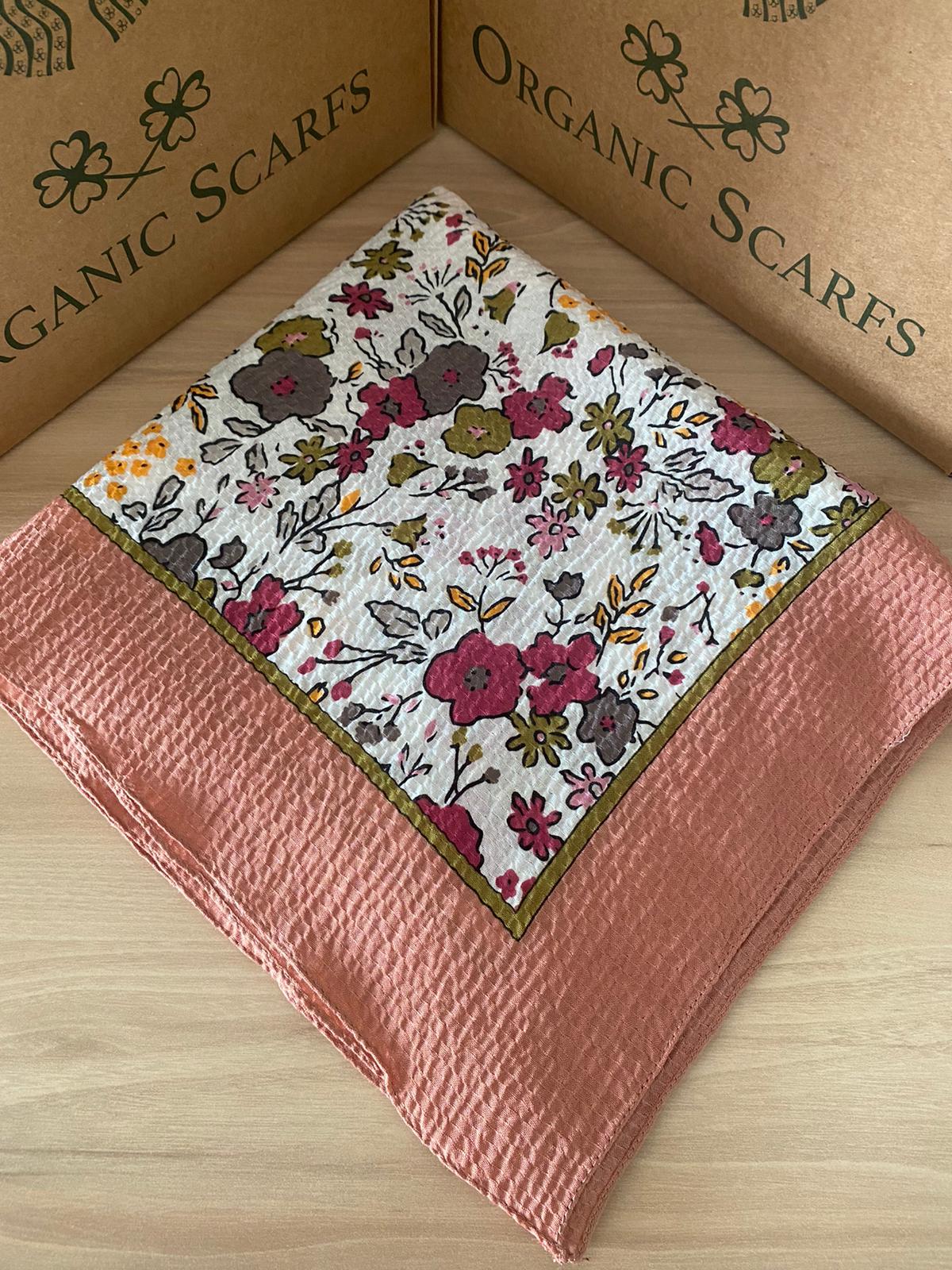 Mio Cazz Çiçek Desenli Eşarp - Gül Kurusu - Organic ScarfsOrganic Scarfs