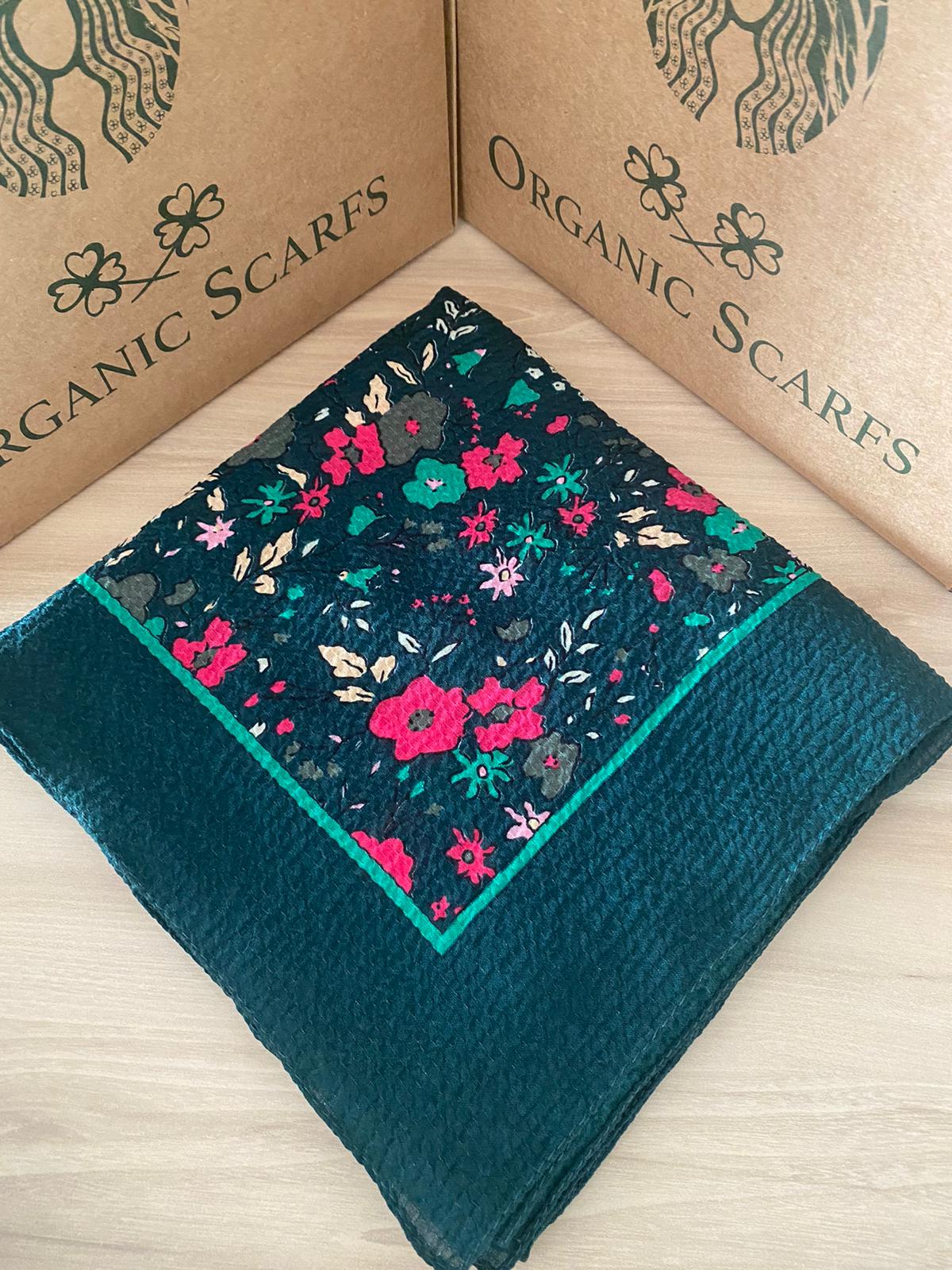 Mio Cazz Çiçek Desenli Eşarp - Zümrüt - Organic ScarfsOrganic Scarfs