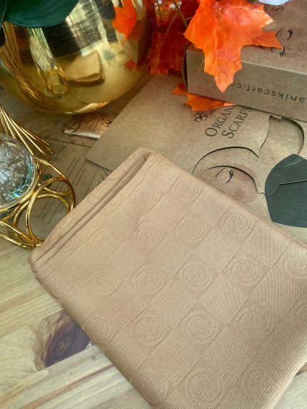 Monogram Desen Pamuk İpek Jakar Şal - Camel - Organic ScarfsOrganic Scarfs
