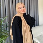 Organic Scarfs Bambu Kraş Şal Modeli - Caramel