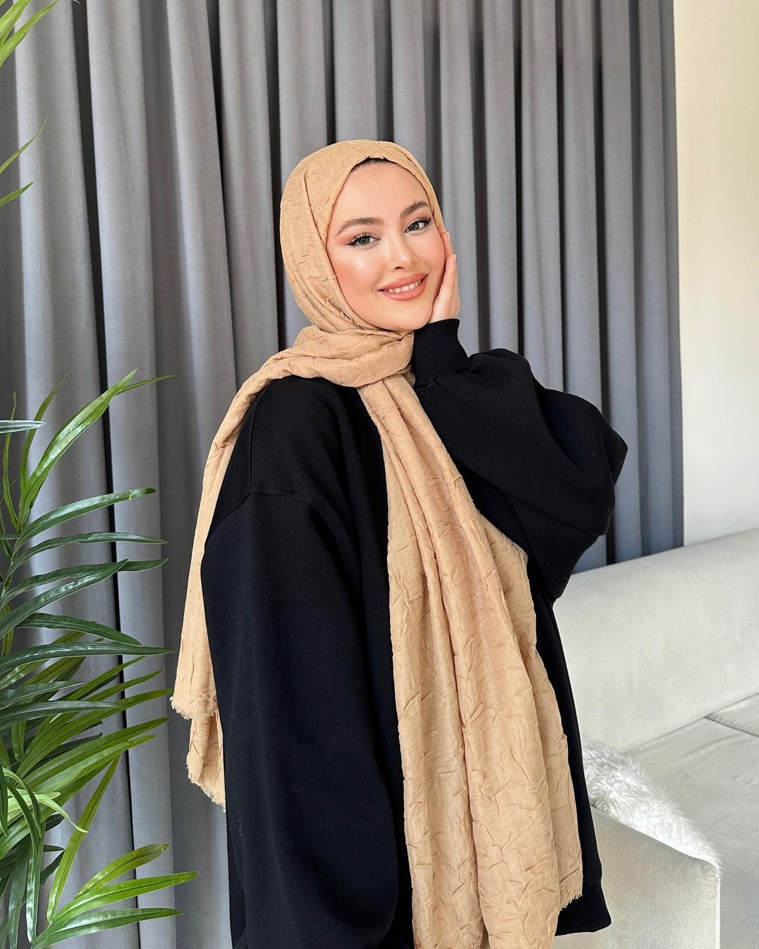 Organic Scarfs Bambu Kraş Şal Modeli - Caramel - Organic ScarfsOrganic Scarfs