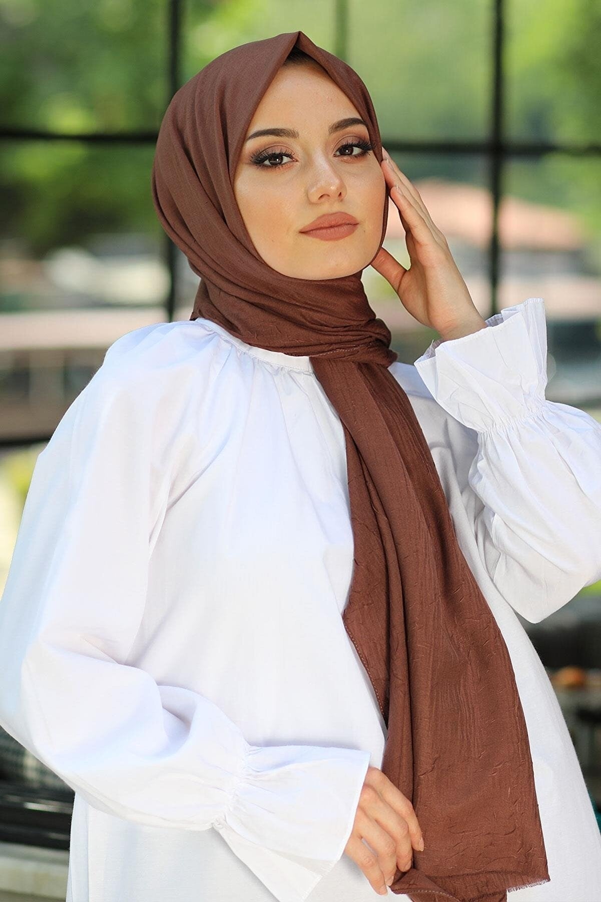 Organic Scarfs Bambu Kraş Şal Modeli - Çikolata - Organic ScarfsOrganic Scarfs