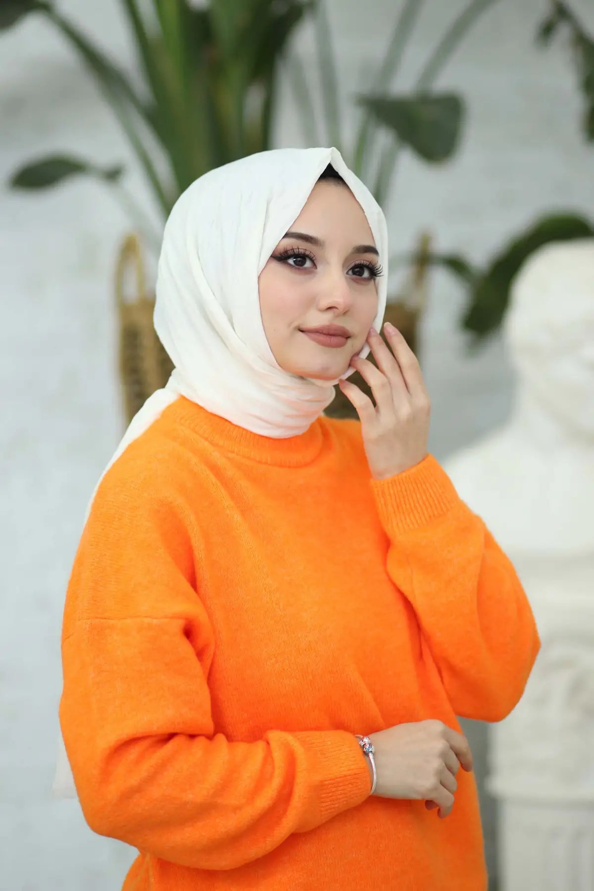 Organic Scarfs Bambu Kraş Şal Modeli - Fil Dişi - Organic ScarfsOrganic Scarfs