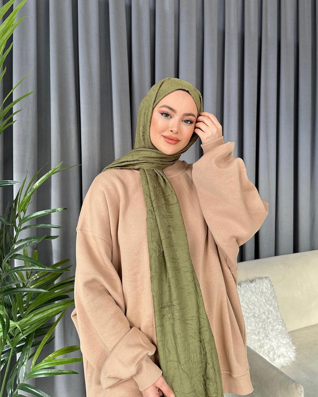 Organic Scarfs Bambu Kraş Şal Modeli - Haki - Organic ScarfsOrganic Scarfs