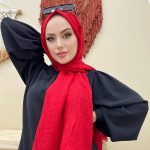 Organic Scarfs Bambu Kraş Şal Modeli - Kırmızı