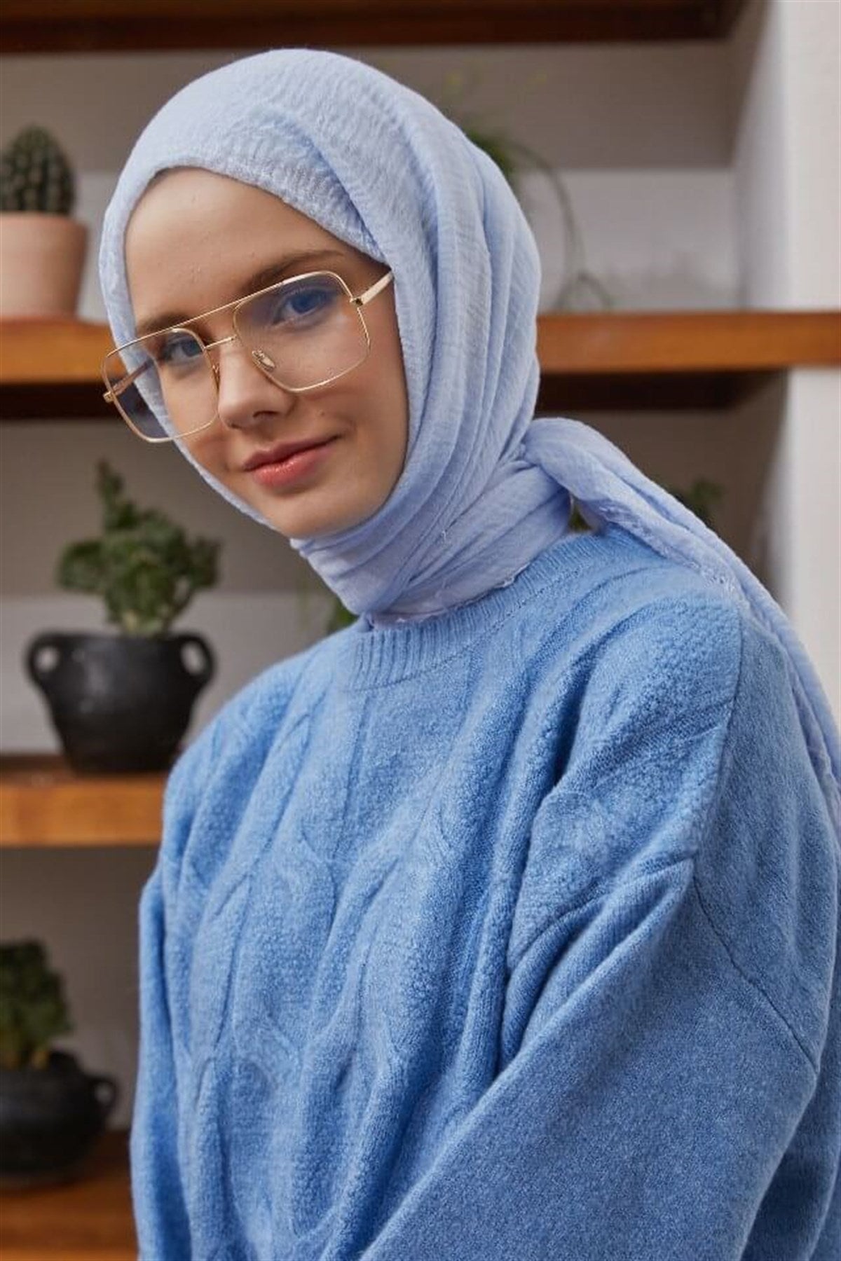 Organic Scarfs Bürümcük Şal Modeli - Buz Mavi