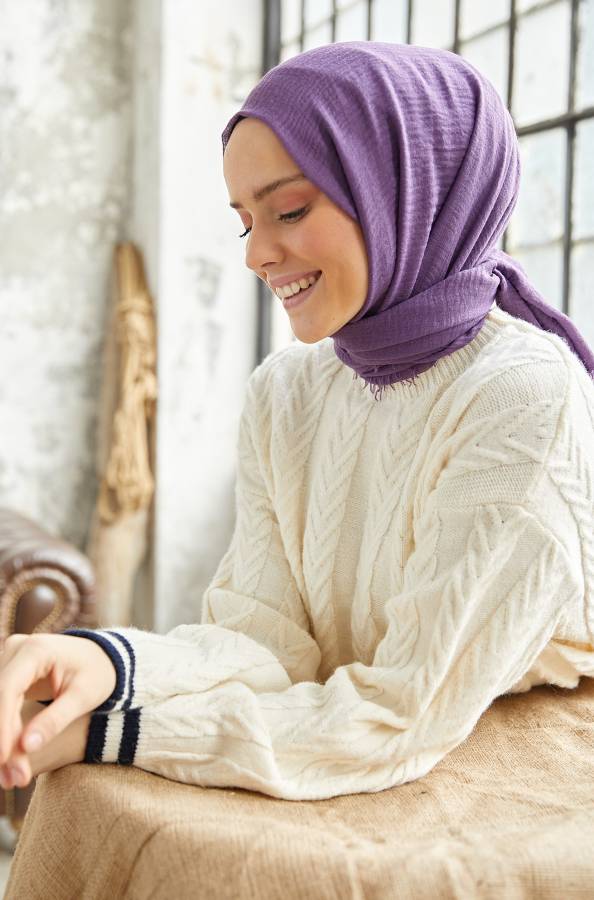 Organic Scarfs Bürümcük Şal Modeli - Eflatun