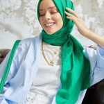Organic Scarfs Pamuk Kraş Cazz Şal Modeli - Benetton Yeşili