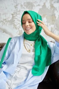 Organic Scarfs Pamuk Kraş Cazz Şal Modeli - Benetton Yeşili