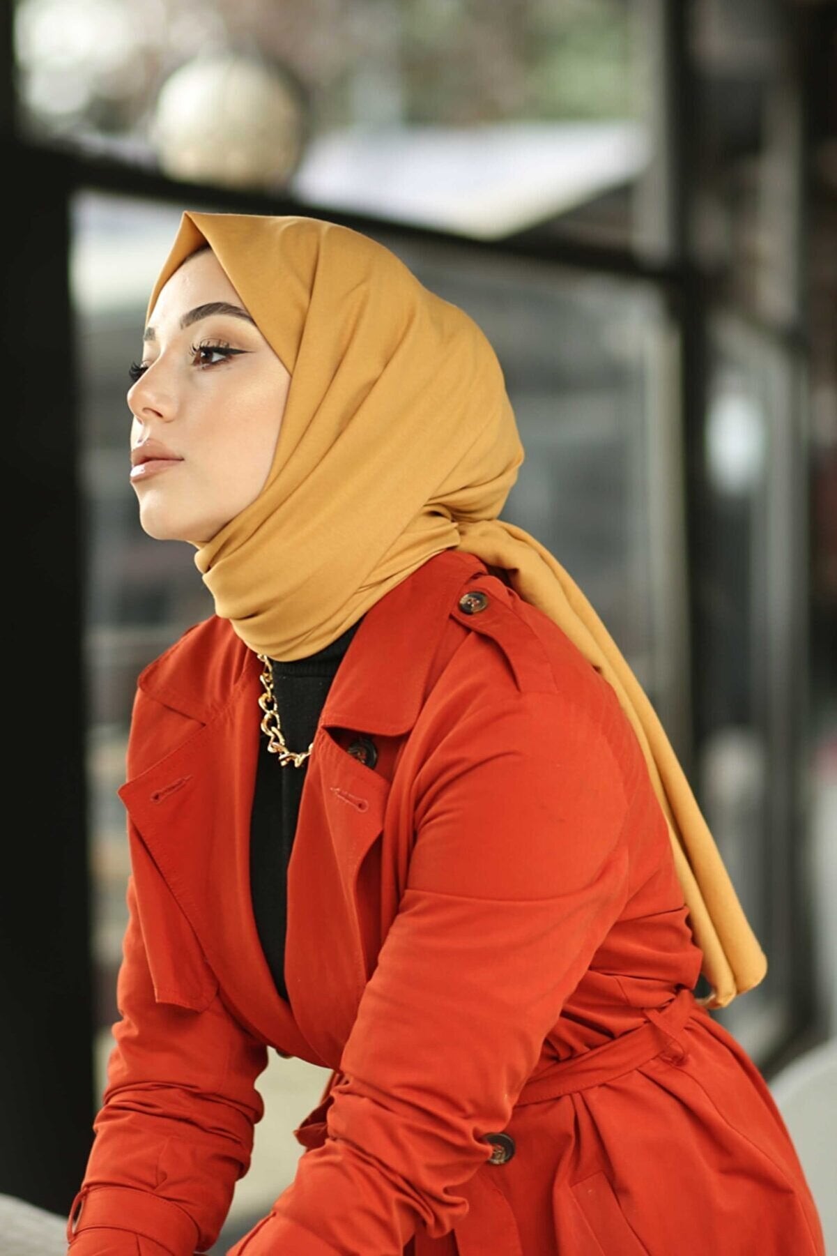 Organic Scarfs Pamuk Kraş Cazz Şal Modeli - Hardal - Organic ScarfsOrganic Scarfs