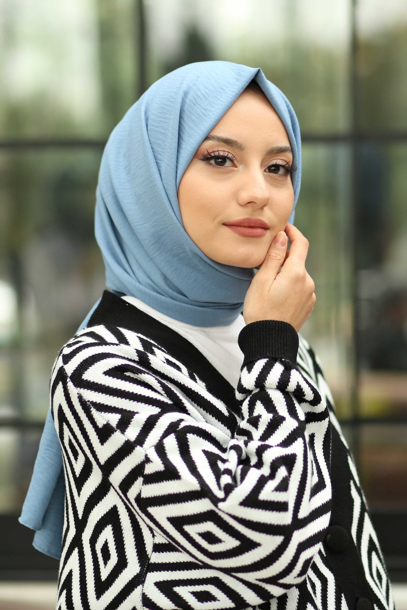 Organic Scarfs Pamuk Kraş Cazz Şal Modeli - Mavi - Organic ScarfsOrganic Scarfs