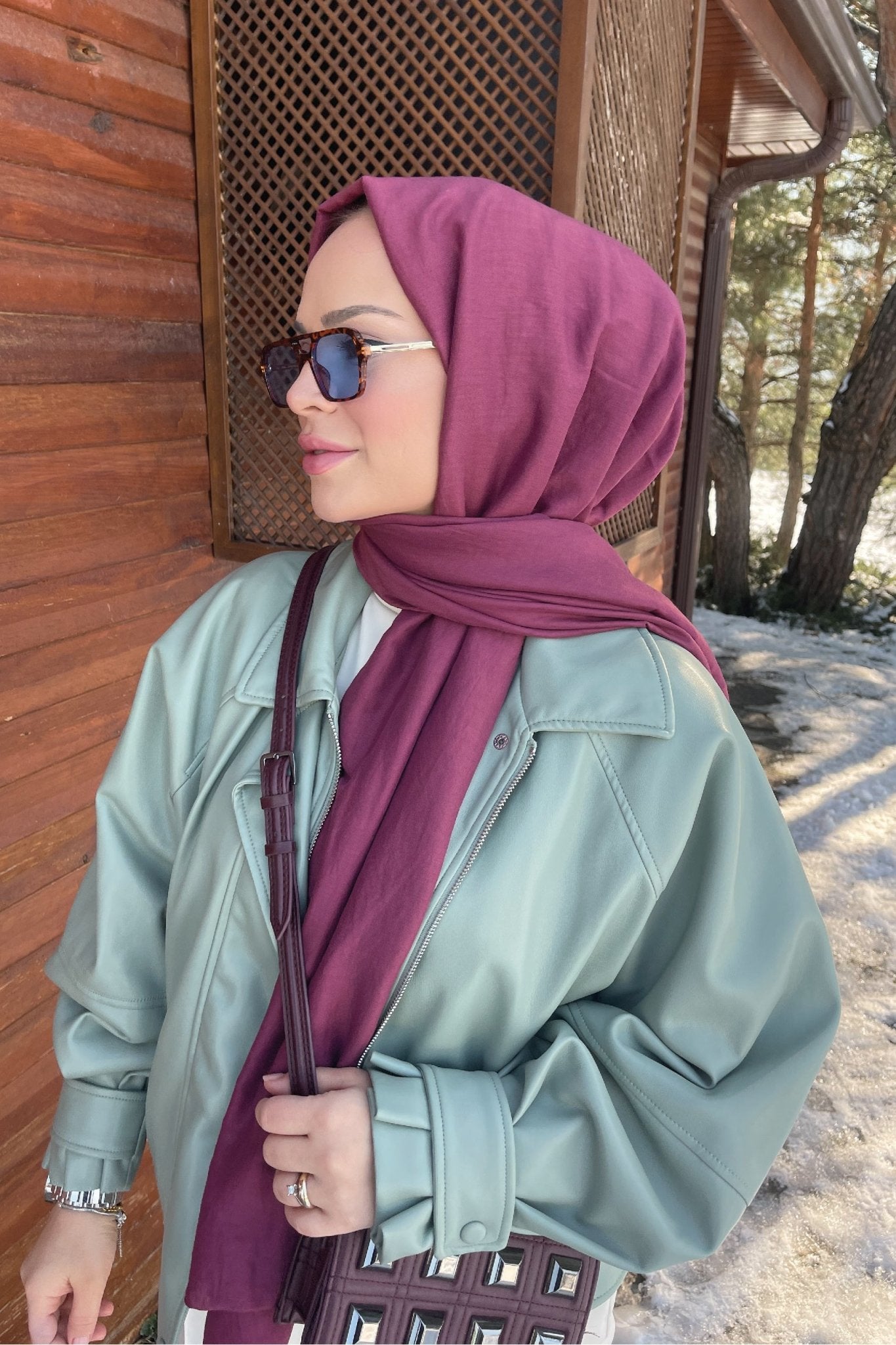 Organic Scarfs Pamuk Kraş Cazz Şal Modeli - Mürdüm Eriği - Organic ScarfsOrganic Scarfs