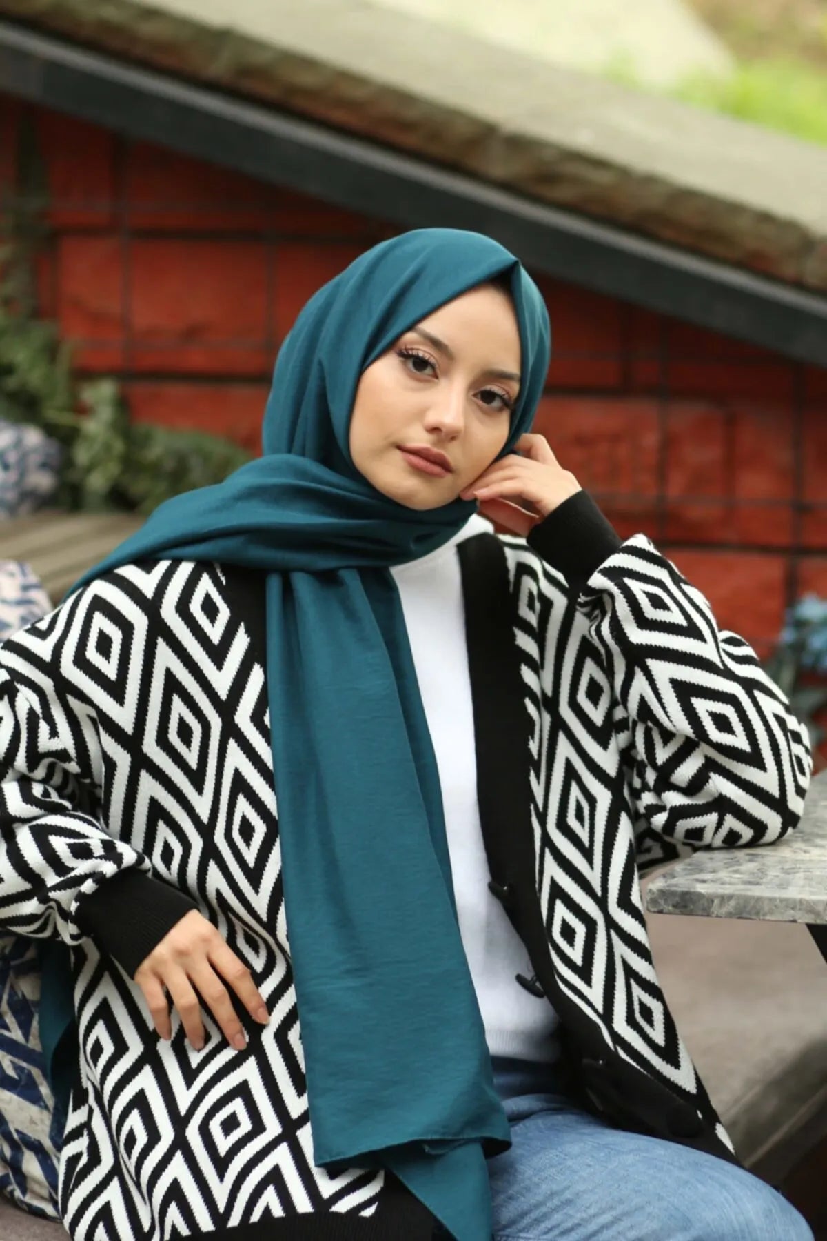 Organic Scarfs Pamuk Kraş Cazz Şal Modeli - Petrol - Organic ScarfsOrganic Scarfs