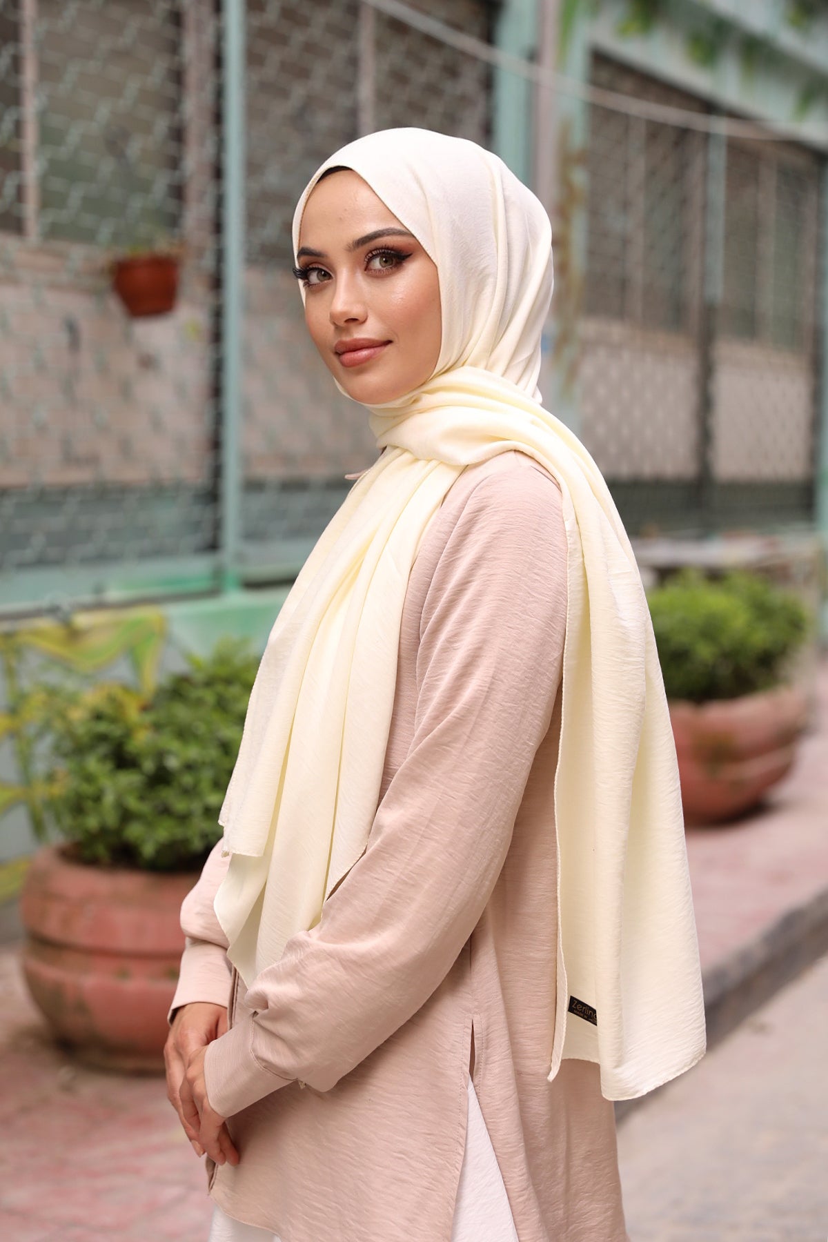 Organic Scarfs Pamuk Kraş Cazz Şal Modeli - Vanilya - Organic ScarfsOrganic Scarfs