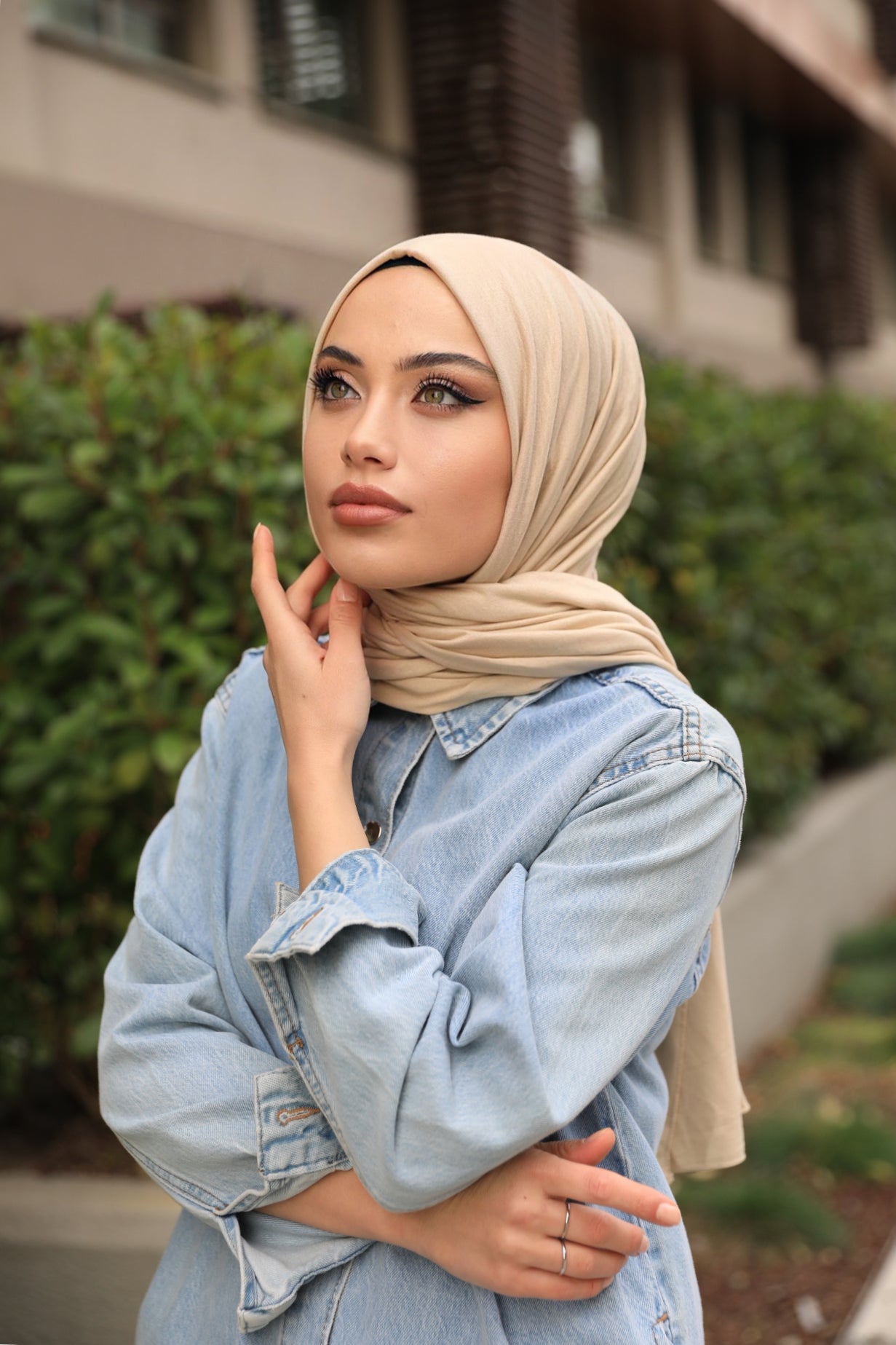 Organic Scarfs Tesettür Penye Şal Hijap Modeli - Bej - Organic ScarfsOrganic Scarfs