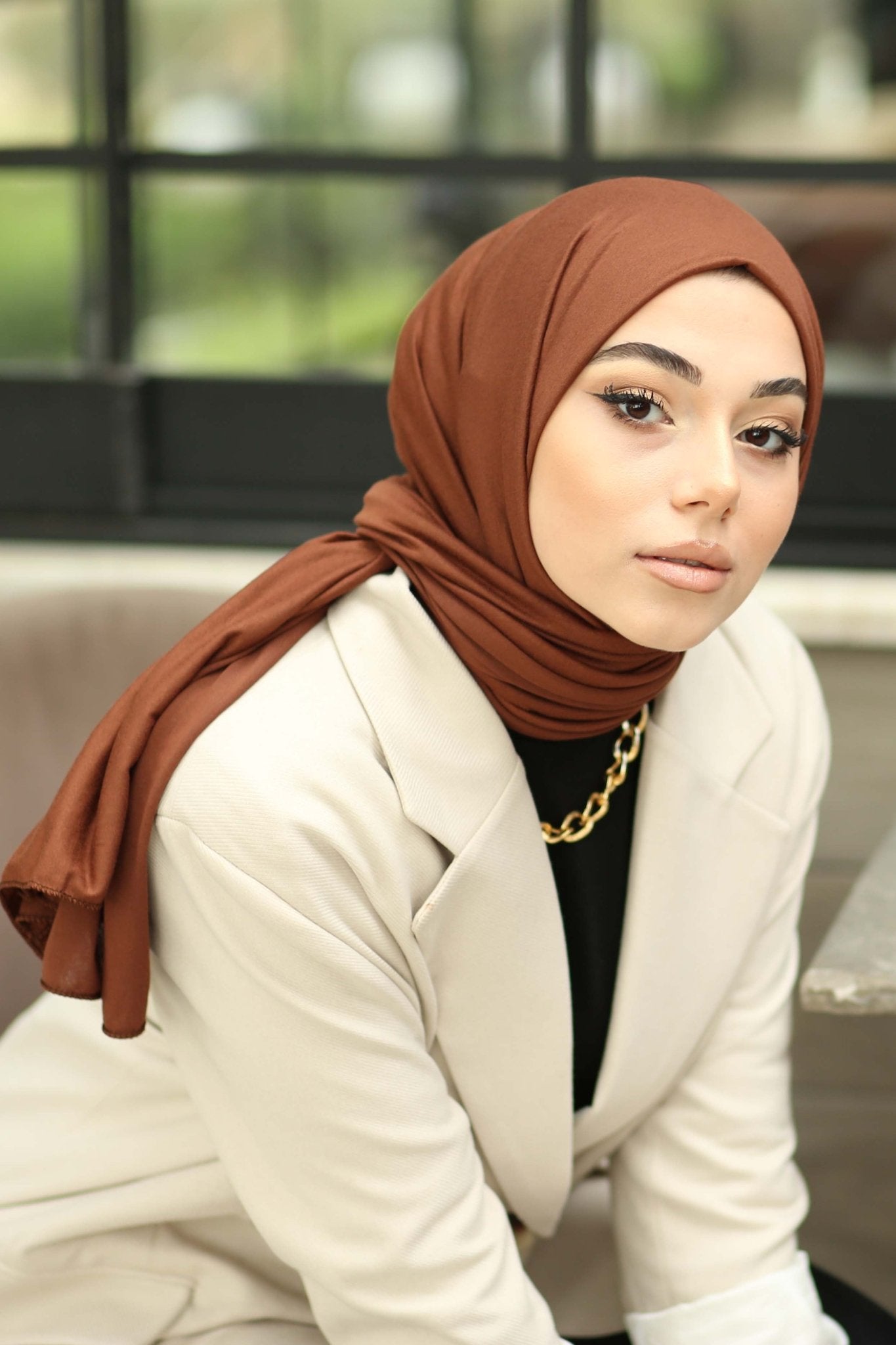 Organic Scarfs Tesettür Penye Şal Hijap Modeli - Canlı Kahverengi - Organic ScarfsOrganic Scarfs