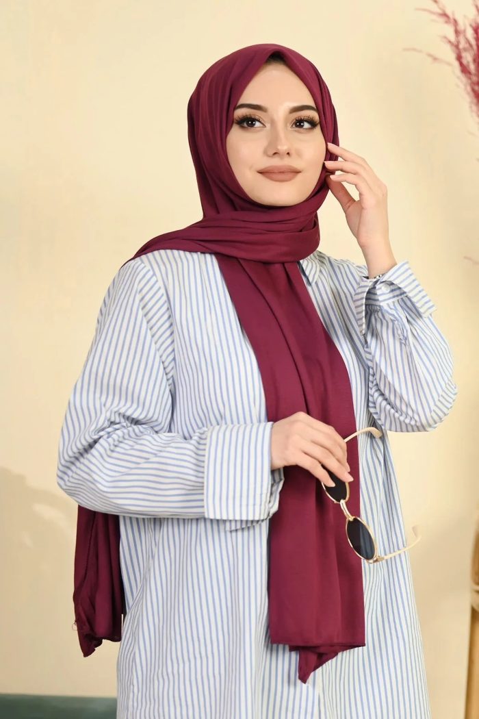 Organic Scarfs Tesettür Penye Şal Hijap Modeli - Vişne - Organic ScarfsOrganic Scarfs