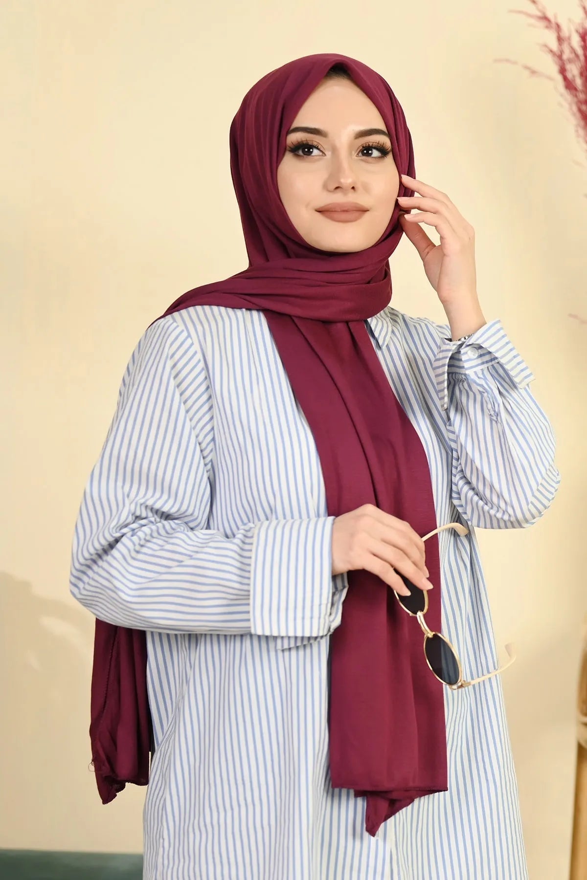 Organic Scarfs Tesettür Penye Şal Hijap Modeli - Vişne - Organic ScarfsOrganic Scarfs