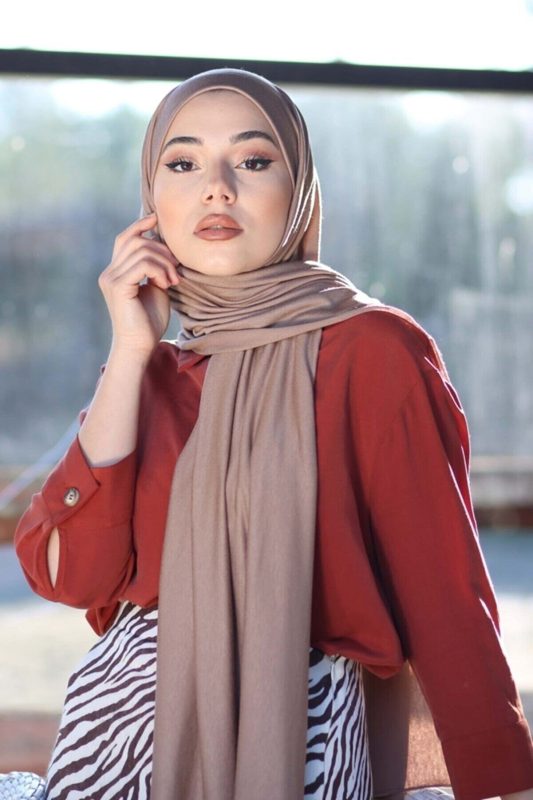Organic Scarfs Tesettür Penye Şal Hijap Modeli - Vizon - Organic ScarfsOrganic Scarfs