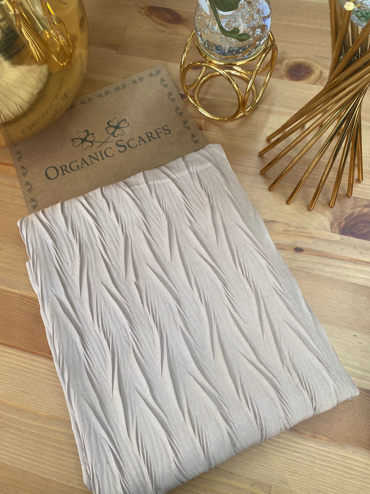 Pliseli Ağaç Kabuğu Şal - Bej - Organic ScarfsOrganic Scarfs