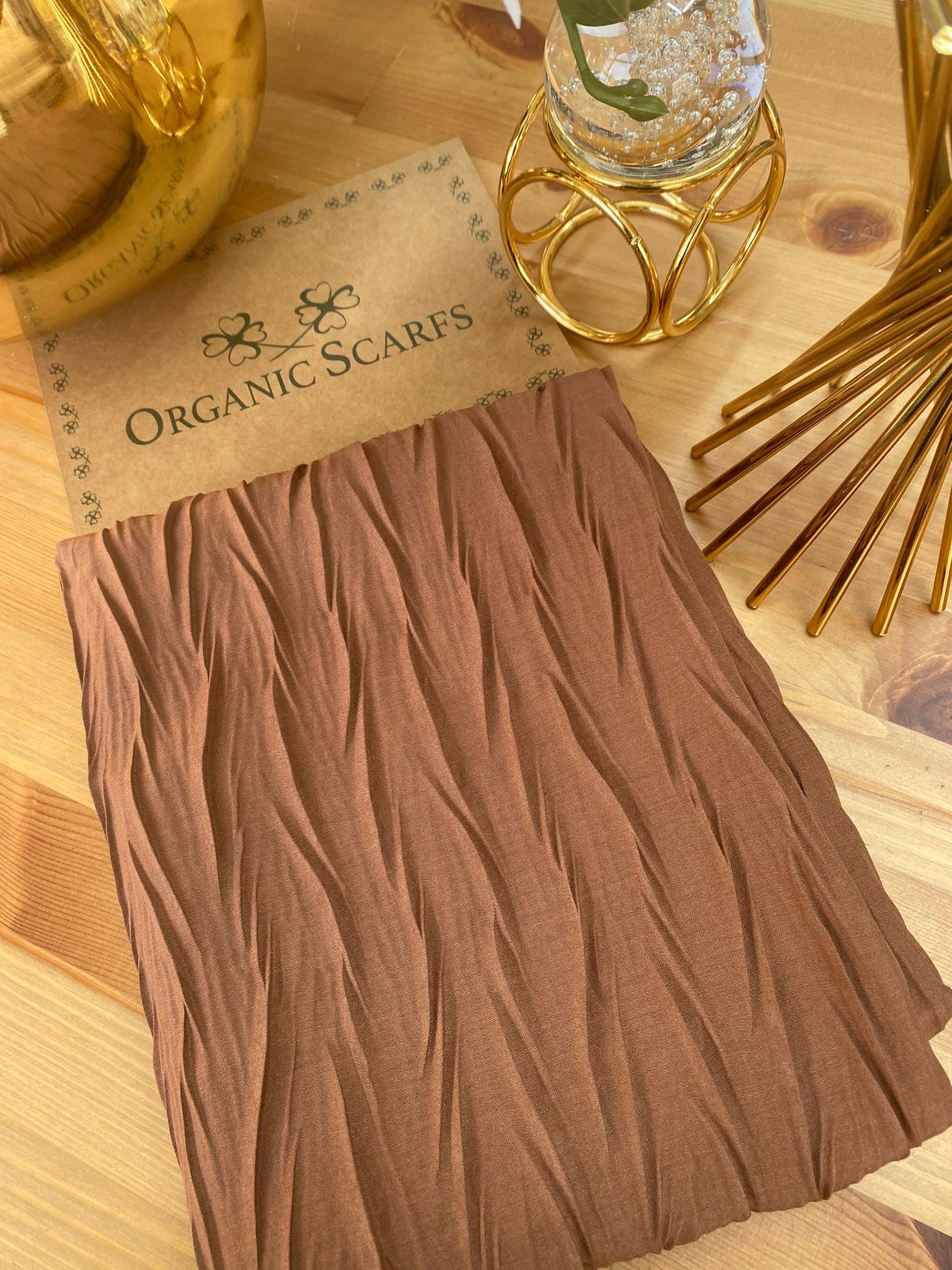 Pliseli Ağaç Kabuğu Şal - Çikolata - Organic ScarfsOrganic Scarfs