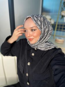 Dior Desenli İpek Kaşmir Çift Taraflı Şal 78002 - Siyah - Gri